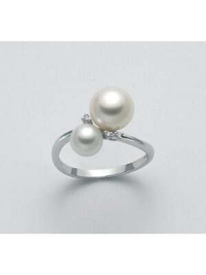 ANELLO MILUNA IN ORO BIANCO E DOPPIA PERLA